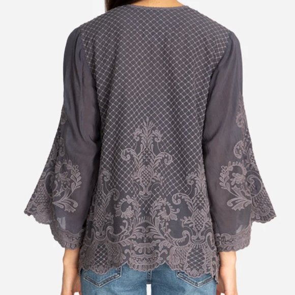 Johnny Was Jayne Top in Dark Grey Graphite Embroidery - Picture 3 of 11